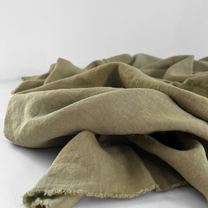 Olive Stonewashed Linen Fabric By The Meter: European Flax, Oeko-Tex Certified