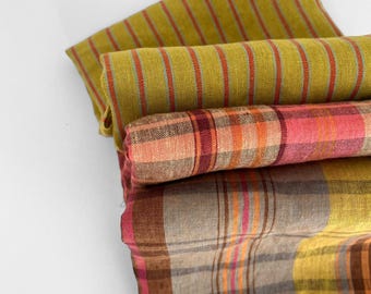 Laundered European Linen Fabric: Yarn Dyed Stripy and Gingham Checks