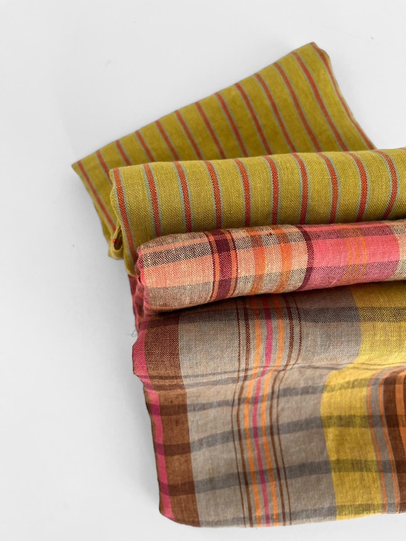 Laundered European Linen Fabric: Yarn Dyed Stripy and Gingham Checks