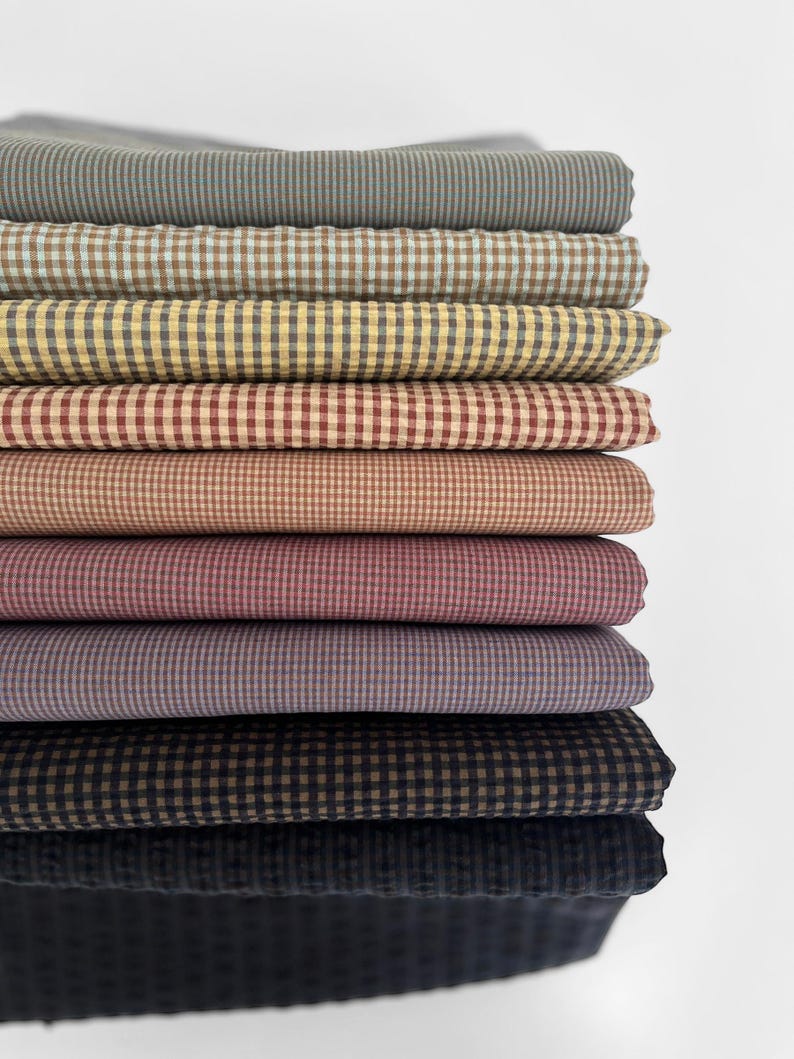 Organic Cotton Seersucker Fabric - Small Gingham Japanese Cotton GOTS certified image 20