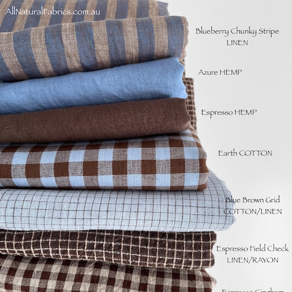 Yarn Dyed Striped and Checked Linen, Cotton and Hemp Fabric: Stone Washed Oeko-Tex Certified
