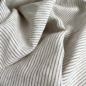 Yarn dyed linen fabric by the yard, stripy linen fabric by the metre, 100% stonewashed linen, browns pinstripes  Oeko-Tex 100 certified