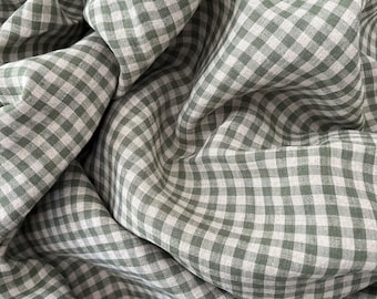 Gingham Leinenstoff: Steingewaschenes, weiches Leinen, Oeko-Tex zertifiziert
