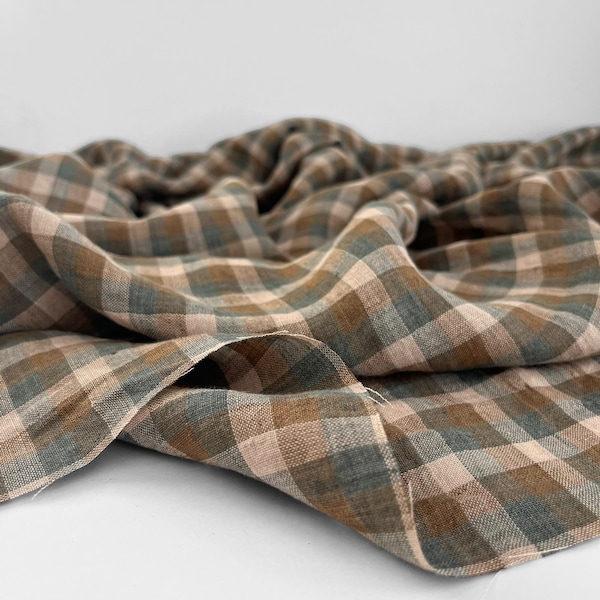 Yarn Dyed Checked Linen Fabric: Lightweight Gingham Stone Washed Apparel Material