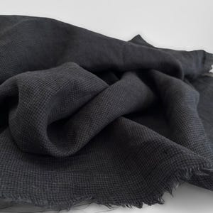 Houndstooth Linen Fabric: Yarn-Dyed Charcoal, Soft Washed - Oeko-Tex Certified