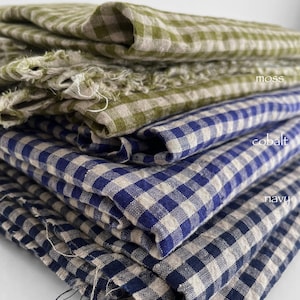 Gingham Linen Fabric: Yarn-Dyed Check, Soft Stone Washed - Oeko-Tex Certified