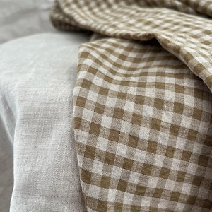 Linen fabric gingham the yard, 100% soft linen by the meter, stone washed vintage linen Oeko-Tex 100 certified