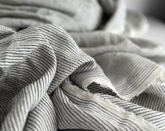 Black and White Striped Linen Fabric: Yarn-Dyed European Flax