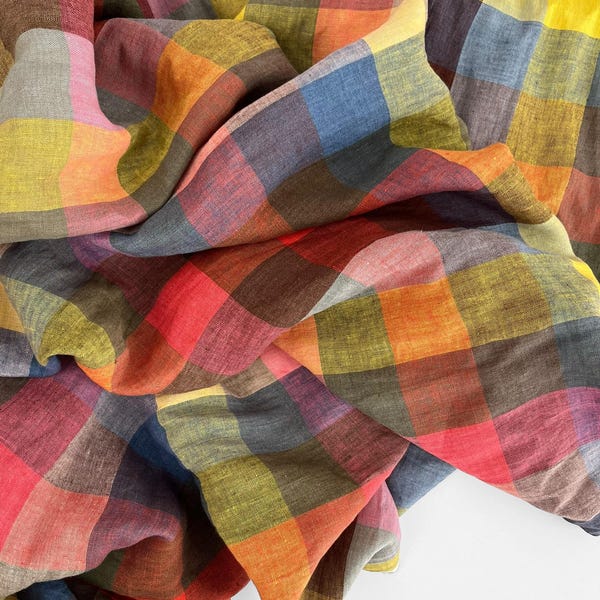 Laundered European Linen Fabric: Yarn Dyed Stripy and Gingham Checks