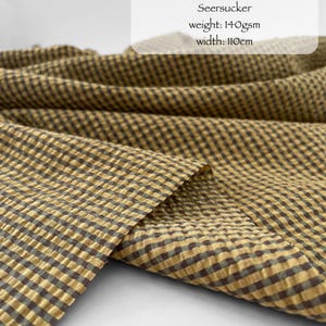 Organic Cotton Seersucker Fabric - Small Gingham Japanese Cotton GOTS certified canary checks