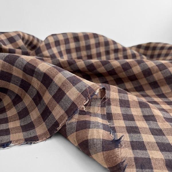 Yarn Dyed Checked Linen Fabric: Lightweight Gingham Stone Washed Apparel Material