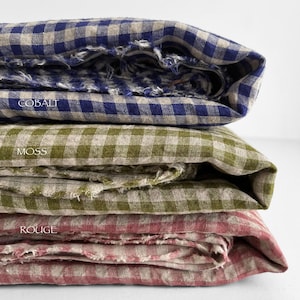 Gingham Leinen Meterware, 100% weiches Leinen Meterware, stone washed Vintage Leinen Oeko-Tex 100 zertifiziert, rot Gingham Karos