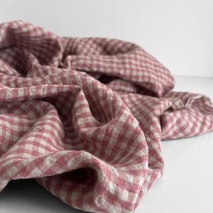 Leinen Karo Stoff Meterware - Rouge, Vichy Leinen, 100% weiches Leinen Meterware, gewaschenes Vintage Leinen Öko-Tex 100 zertifiziert
