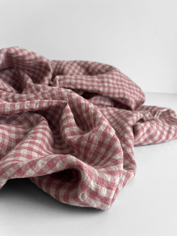 Gingham Linen Fabric By The Meter: Yarn Dyed Rouge Check, Soft Washed 140gsm