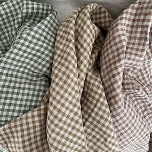 100% linen by the meter, gingham linen by the yard, soft linen fabric, stone washed vintage linen Oeko-Tex 100 certified