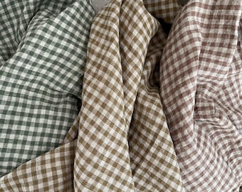 Ginghamlinnetyg: Stentvättat mjukt linne, Oeko-Tex-certifierat