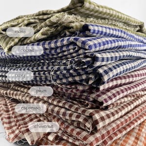 Gingham Leinen Meterware, 100% weiches Leinen Meterware, stone washed Vintage Leinen Oeko-Tex 100 zertifiziert, rot Gingham Karos