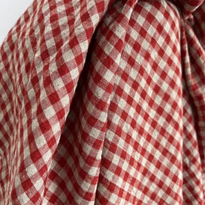 Gingham linen by the yard - strawberry red, 100% soft linen by the meter, stone washed rustic linen, red gingham checks