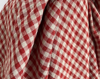 Strawberry Red Gingham Linen Fabric: Stone Washed Rustic Check