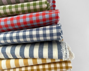 Organic Cotton Linen Fabric: Yarn-Dyed Stripe & Check, 155gsm