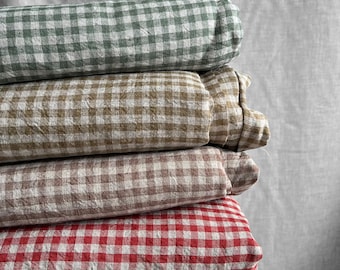 Gingham Linen Fabric By The Yard: Soft Stone Washed Vintage Style