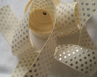 7/8” grosgrain Ribbon | Cream foil ribbon | Grosgrain Ribbon | Bow Making Ribbon | Bow Supplies | Grosgrain Bow Ribbon | Christmas ribbon I