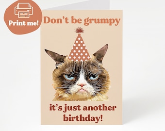Carte d’anniversaire de chat grincheux, carte d’anniversaire drôle, carte d’anniversaire de chat, amoureux des chats grincheux, souhaits d’anniversaire de chat grincheux, carte de joyeux anniversaire,