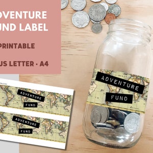 Printable Adventure Fund | Travel Fund Jar | Piggy Bank | Coin Jar Money Bank | Vacation Fund | Travel Fund | Wanderlust Fund | Savings Bank