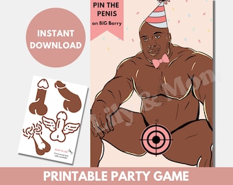 Printable Pin the junk on the hunk | Pin the pecker game | bachelorette party game | hens party game | bridal shower party game | printable