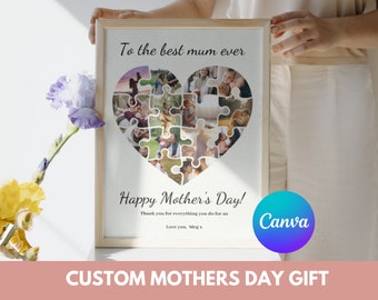 Collage fotografico per mamma, regalo personalizzato per la mamma, collage fotografico personalizzato, cornice per foto mamma, modello tela trascina e rilascia, regalo per la festa della mamma, regalo per lei