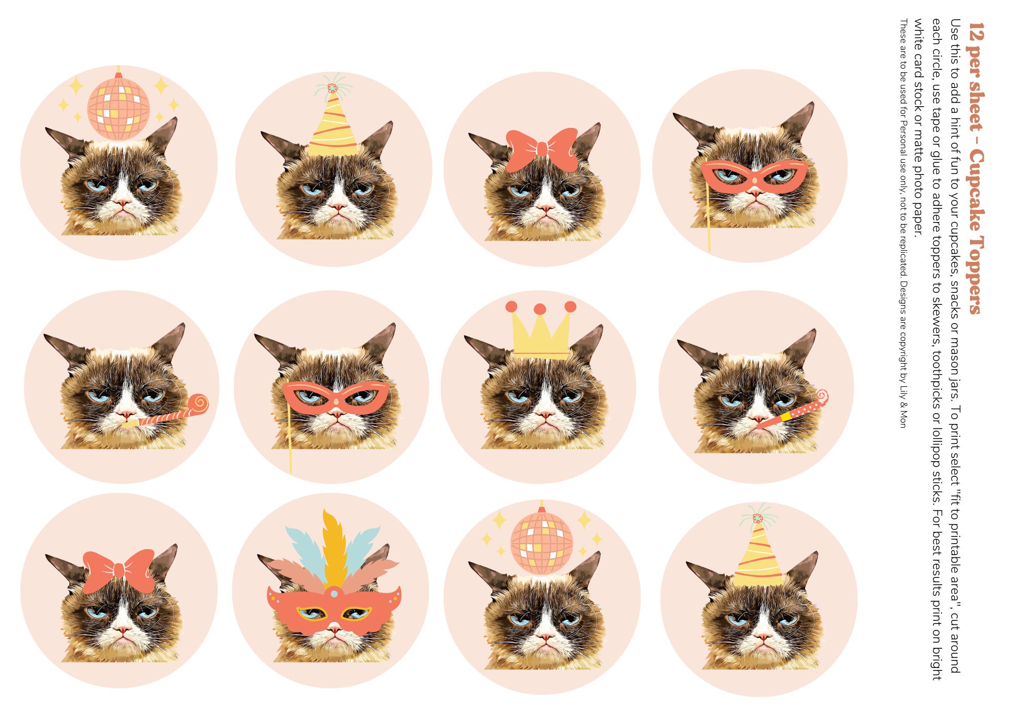 Printable Birthday Cupcake Toppers Grumpy Cat Printable Etsy Australia