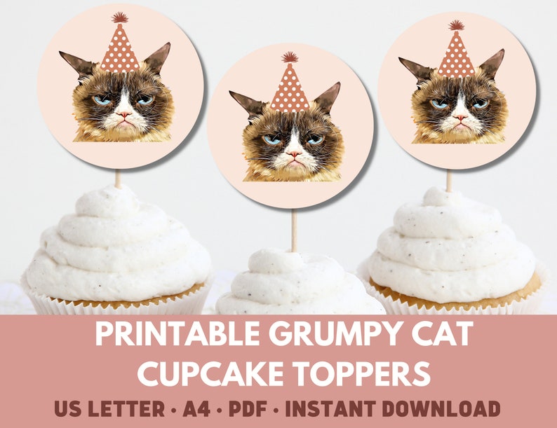 Grumpy Cat Birthday Printable Printable Birthday Cupcake Toppers Cat ...