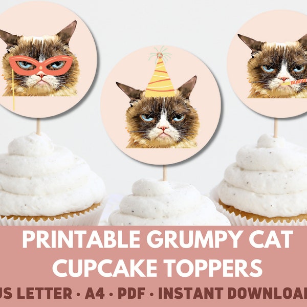 Cupcake toppers birthday | cupcake toppers party | grumpy cat cupcake toppers | cupcake toppers birthday party | baking deocatiions