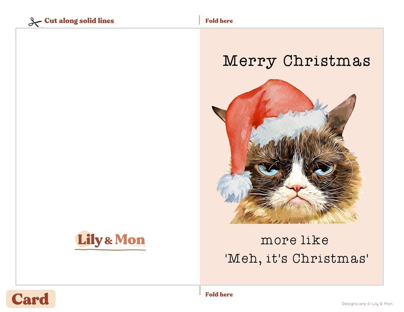 Cat Christmas Cards Funny Printable Grumpy Cat Christmas Card for Cat ...