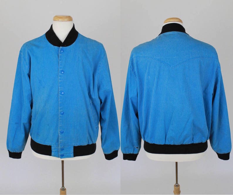 Vintage Wrangler Blue Faded Snap Front Bomber Jacket Coat L