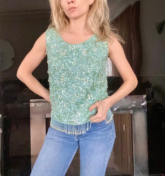 mint green sequin top