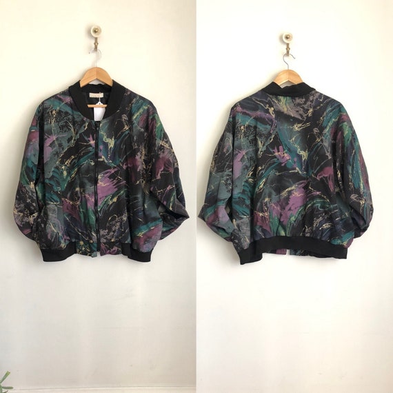 Vintage 80s Graffiti Colorful Rainbow Zip Front Bo