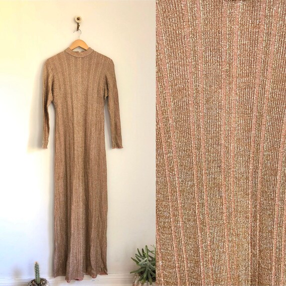 Vintage 70s Wenjilli-style Metallic Knit Dress Dis