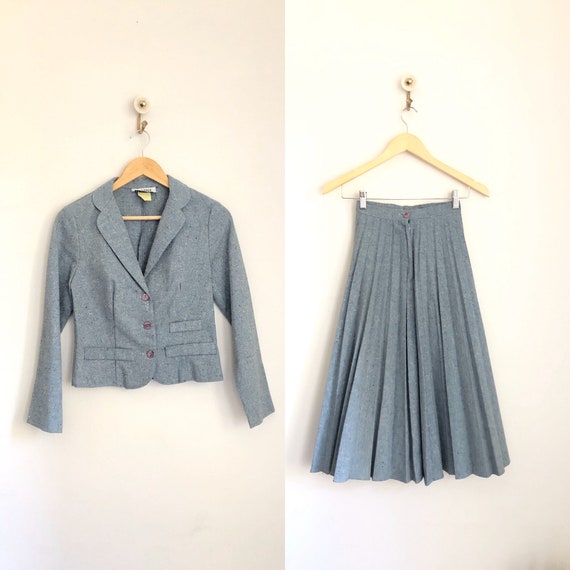 Vintage 70's Chorus Line Blue 40's Style Wool Skir