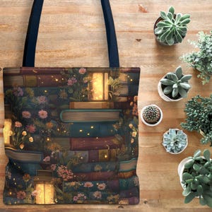 Glowing Library Floral Book Tote Bag