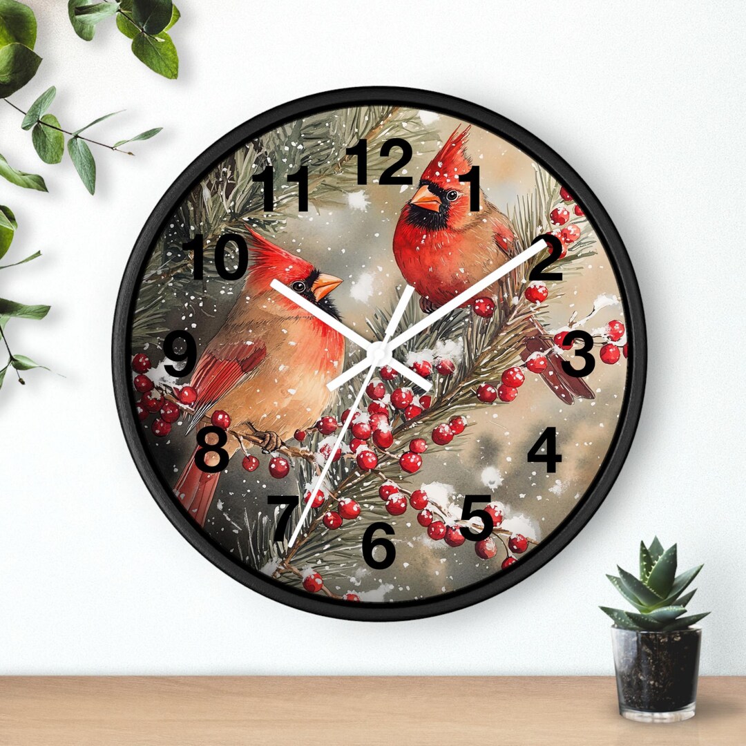 Winter Cardinal Bird Wall Clock - Etsy