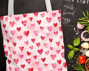 Watercolor Red Hearts Tote Bag