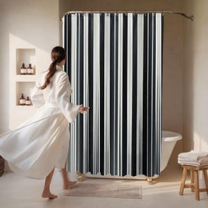 Black and White Pinstripe Fabric Shower Curtain