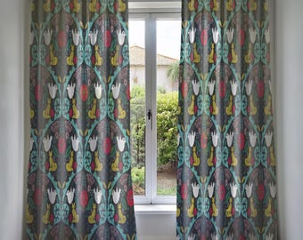 Folk Art Floral Bird Window Curtain