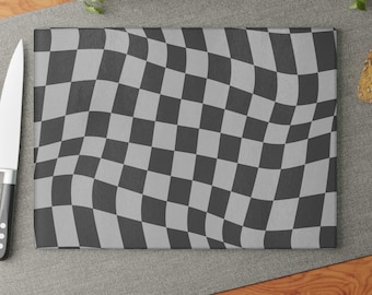 Stylish Wavy Checkered Glass Cutting Board