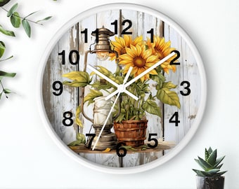Sunflower Wall Clock - Rustic Farmhouse Decor for Garden Enthusiasts