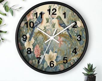 Vintage Botanical Bird Silent Wall Clock