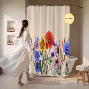 Dreamy Bohemian Flower Shower Drapes in Ivory Tones