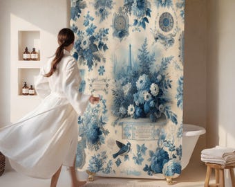 Vintage French Country Style Toile Shower Curtain