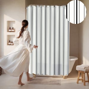 Modern Striped Shower Curtain in Ivory & Black Transform Your Bathroom with Simple Sophistication